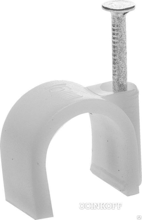 Фото Скоба-держатель для круглого кабеля, с оцинкованным гвоздем, 16мм, 40шт