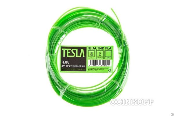 Фото АБС пластик PLA TESLA PLA05 для 3D ручки зелёный 10м