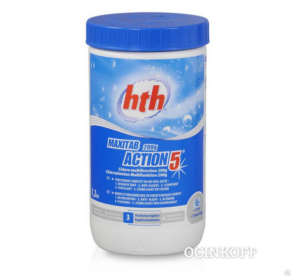 Фото Hth MINITAB ACTION 5, медленный хлор (20 г) 5 в 1, 1,2 кг