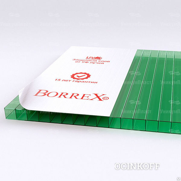 Фото Сотовый поликарбонат 4 мм Borrex зеленый, 2100*6000 мм