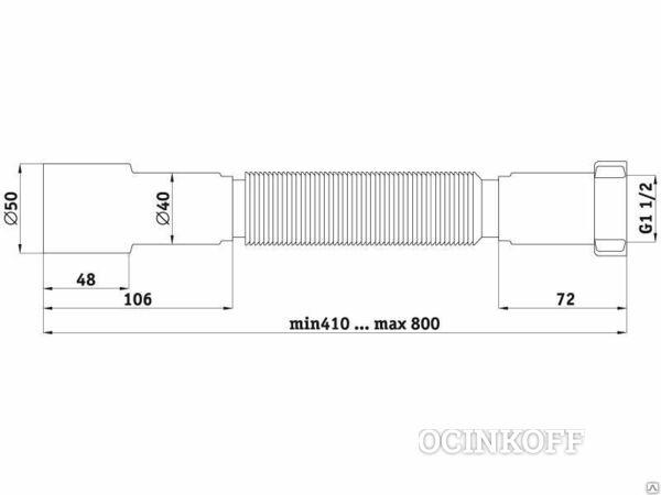 Фото K 106 (Гофра с гайкой 1 1/2*40/50 L=800)