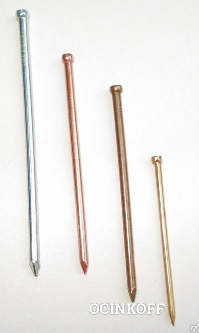 Фото Гвозди финишные бронза(1,2x20),  медь(1,8x30), цинк (1,8x30 и 1,8x50)